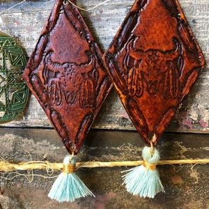 Anthropologie Jewelry - Bullhead Leather Stamped Brown Earrings Anthropologie Jewelry - Bullhead Leather Stamped Brown Earrings